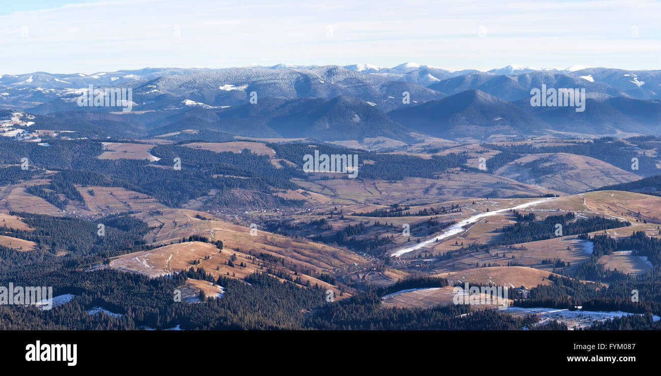 Panorama of Carpathian mountains hills Stock Photo
