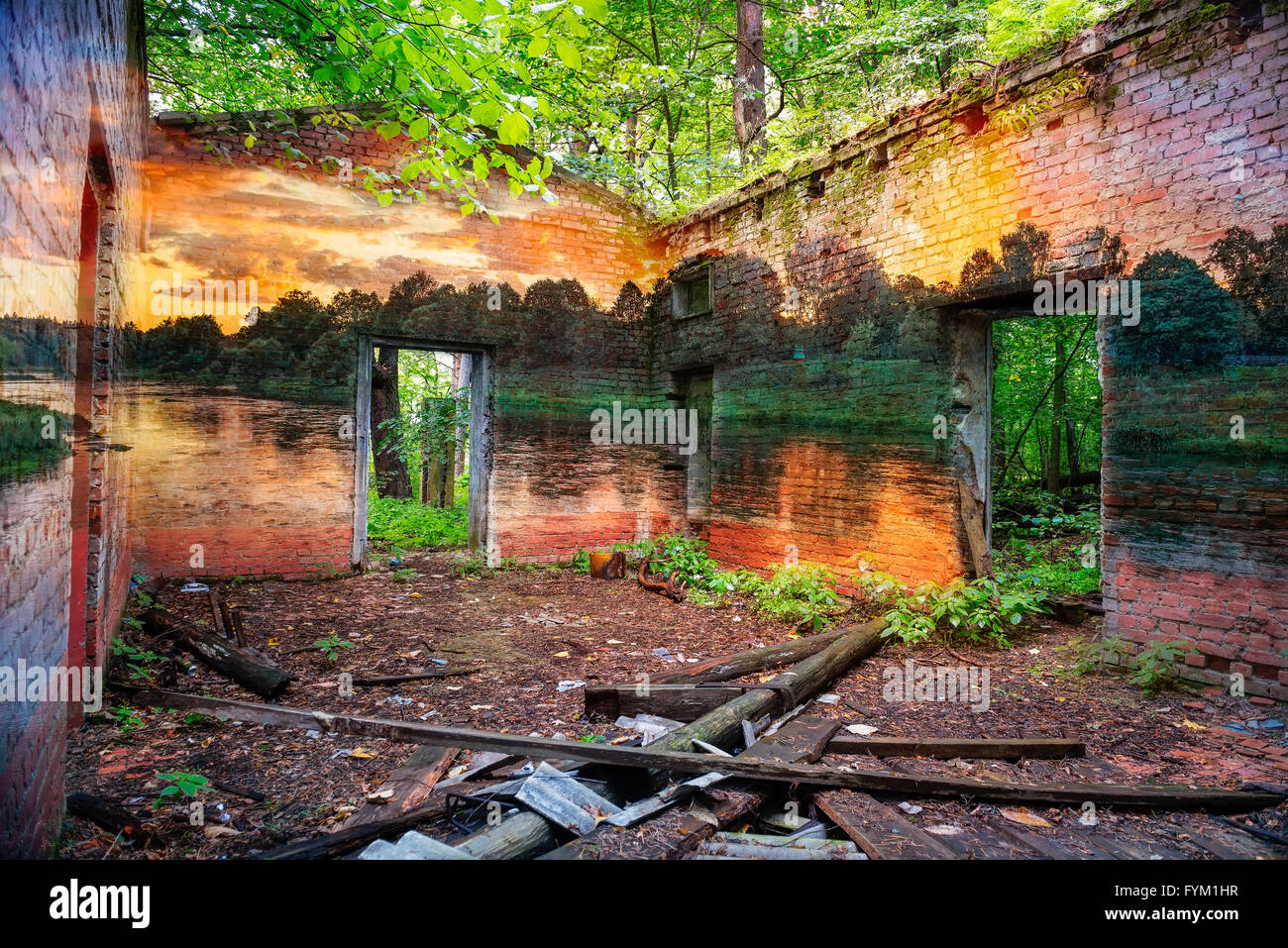 Old abandoned house with a ghostly phenomena Stock Photo