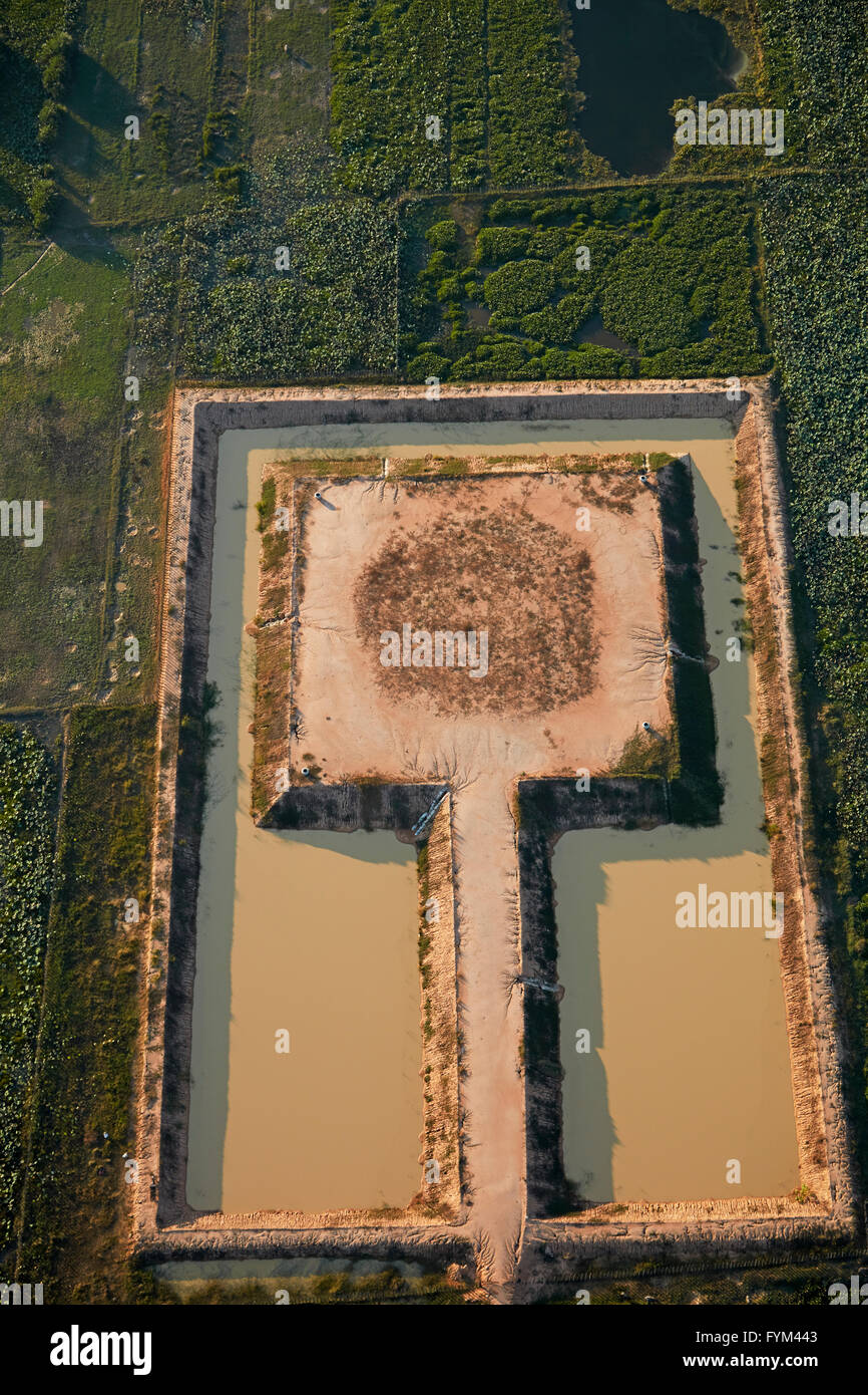Earthworks, Siem Reap, Cambodia - aerial Stock Photo