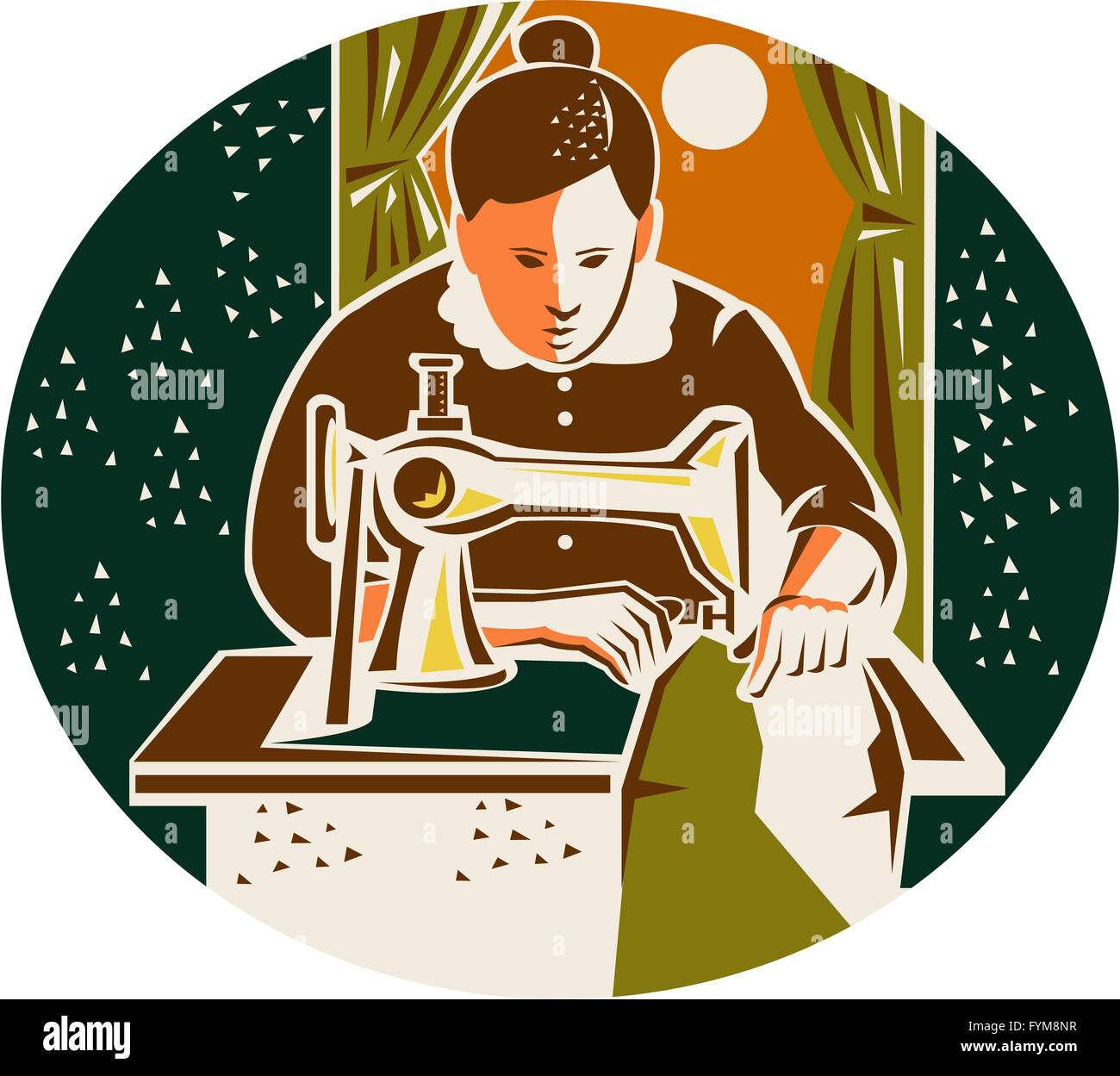 Seamstress Dressmaker Sewing Oval Retro Stock Photo Alamy