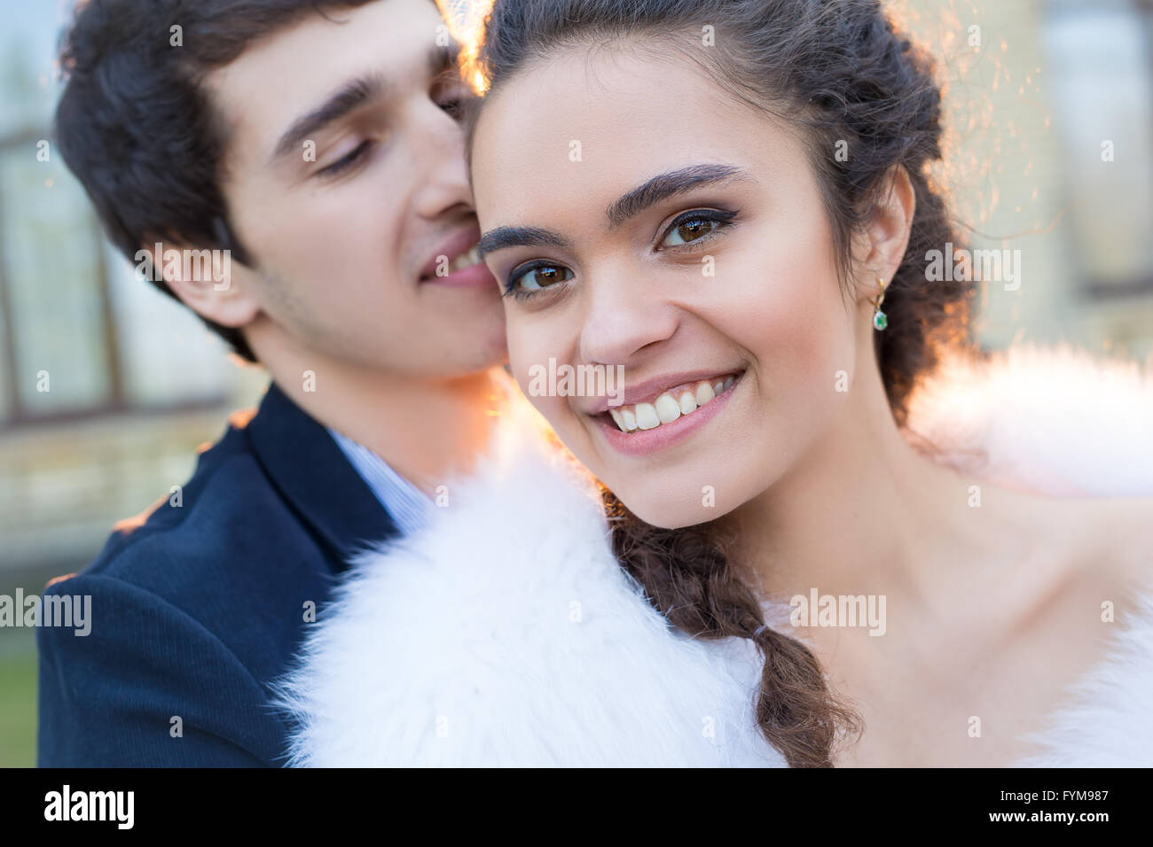 Close portrait of happy wedding couple Stock Photo - Alamy