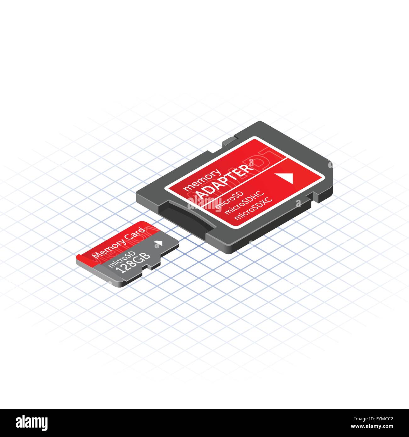 Isometric Memory Micro Secure Digital with Adapter Vector Illustration Stock Vector