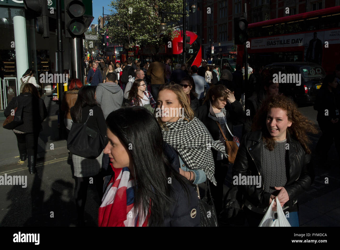Shoppers and Bus on Oxford Street, London, England, UK Stock Photo