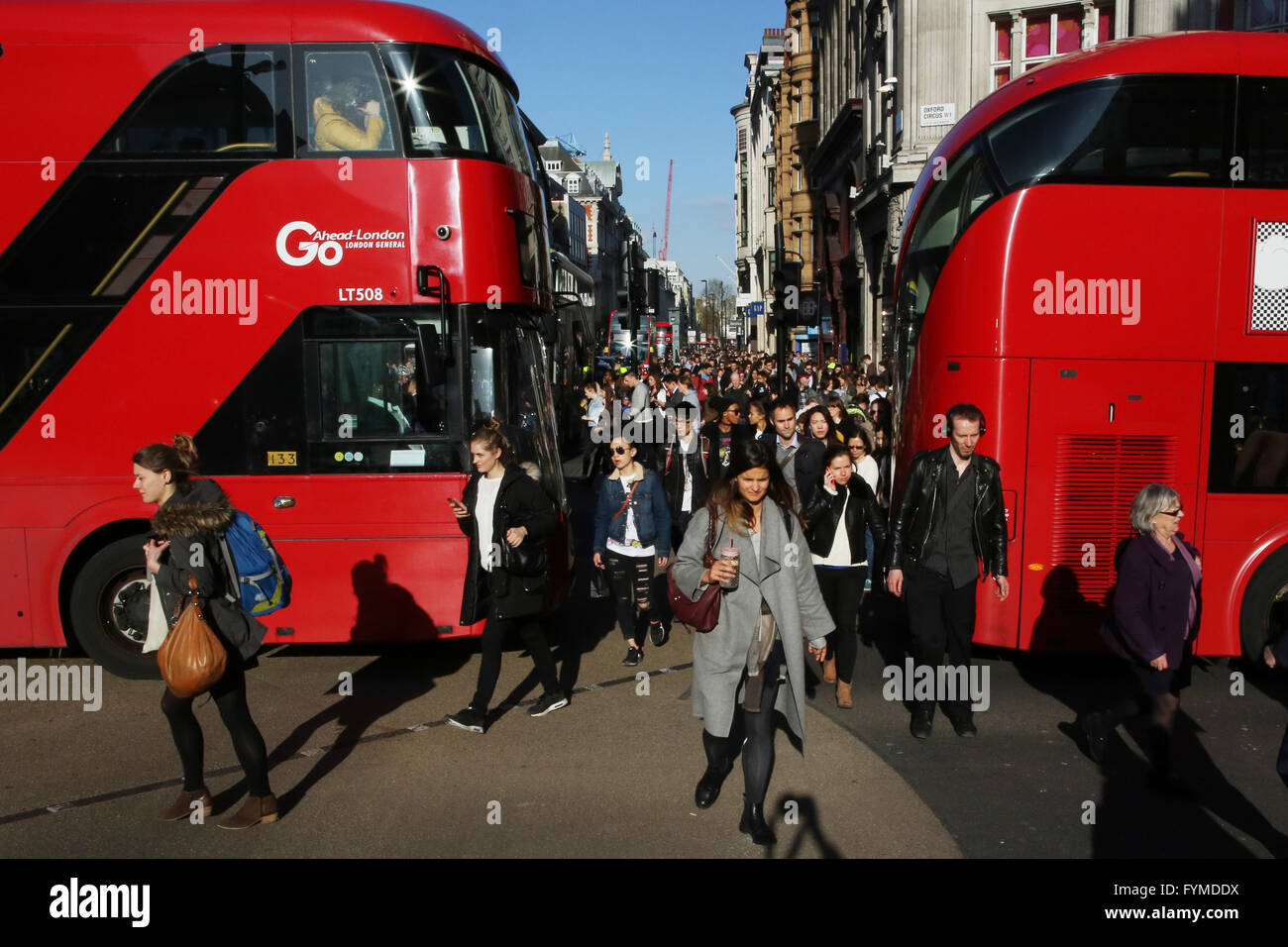 Shoppers and Bus on Oxford Street, London, England, UK Stock Photo