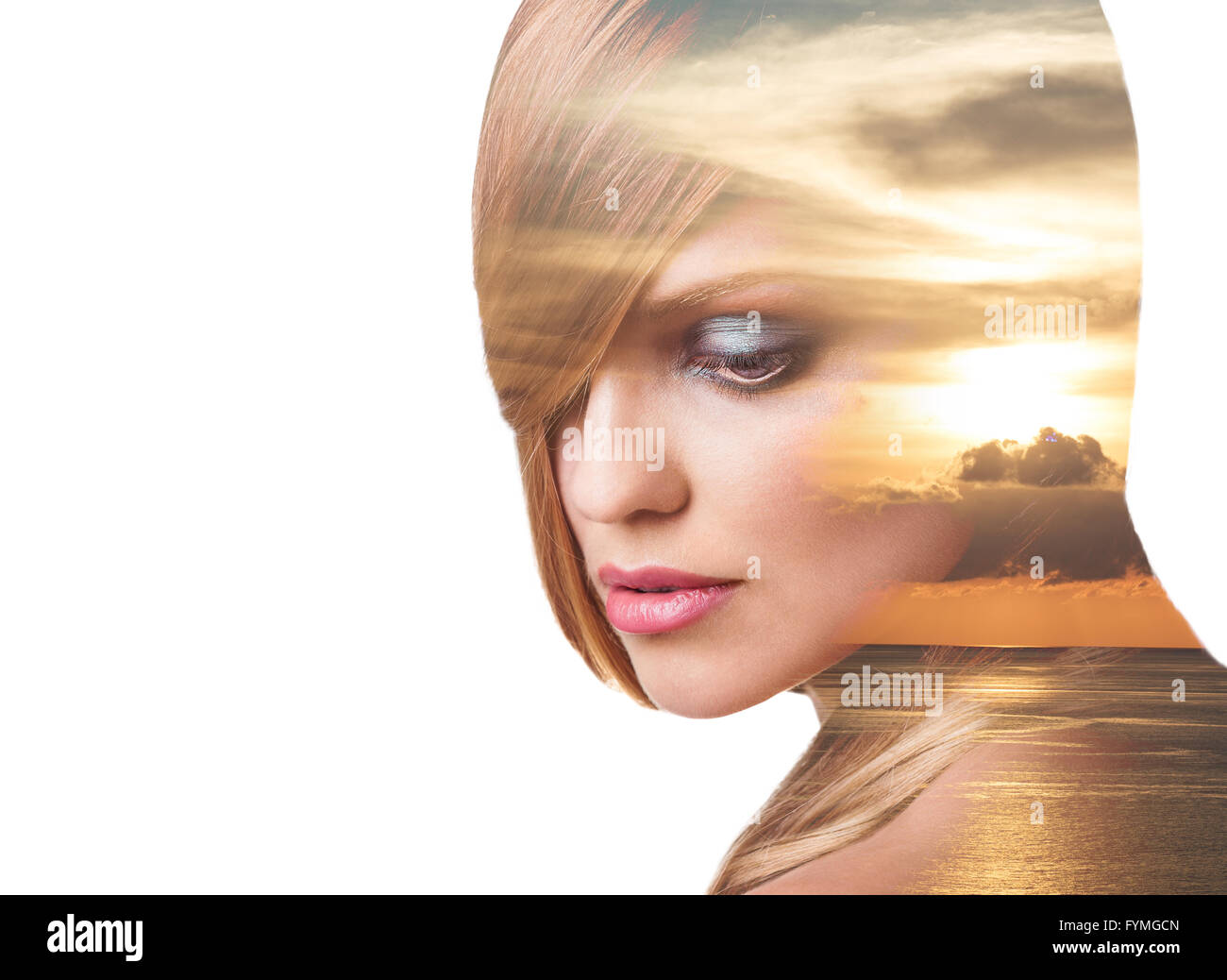 Double exposure portrait of beautiful woman Stock Photo - Alamy