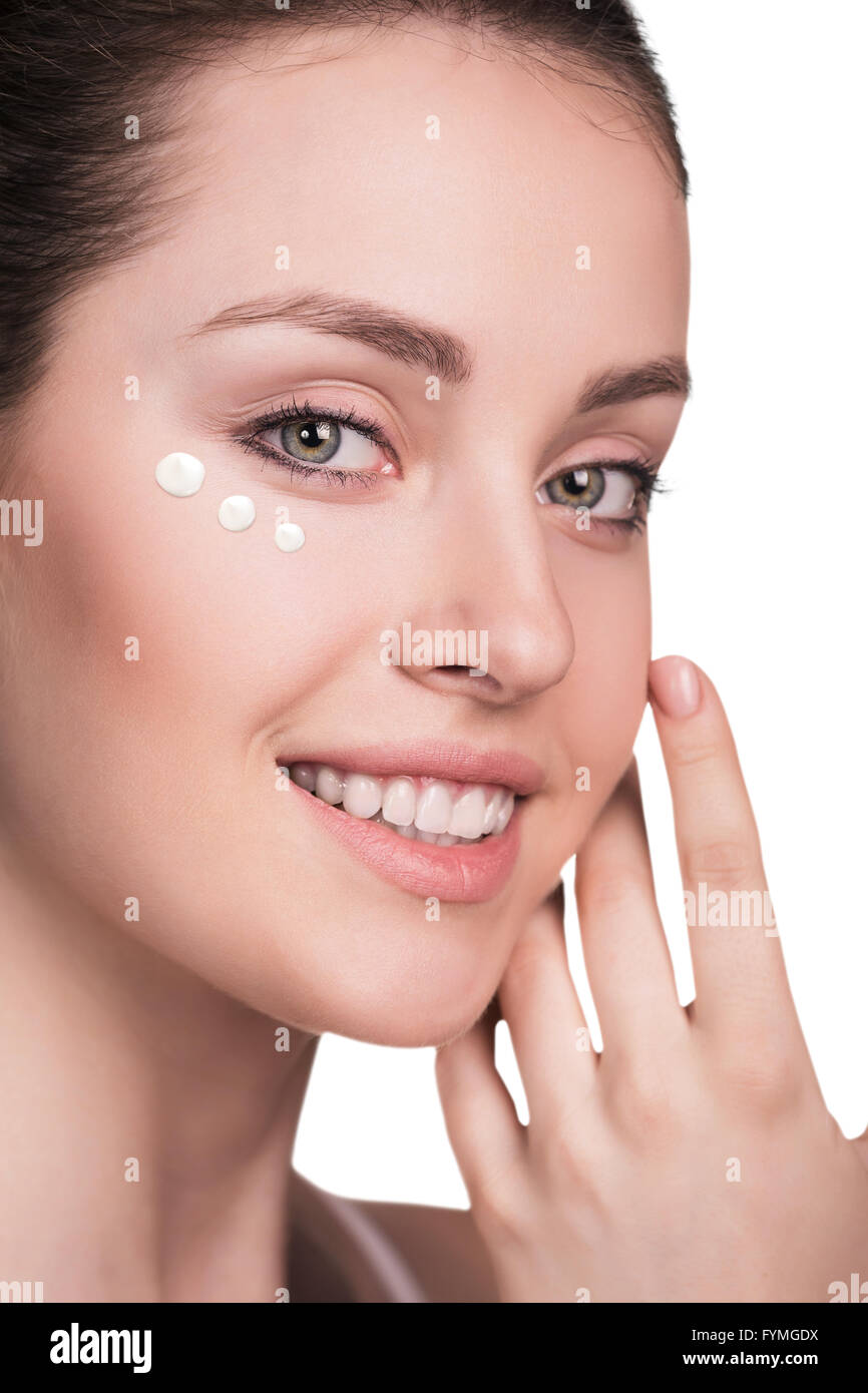 Girl with cream dots on face Stock Photo Alamy