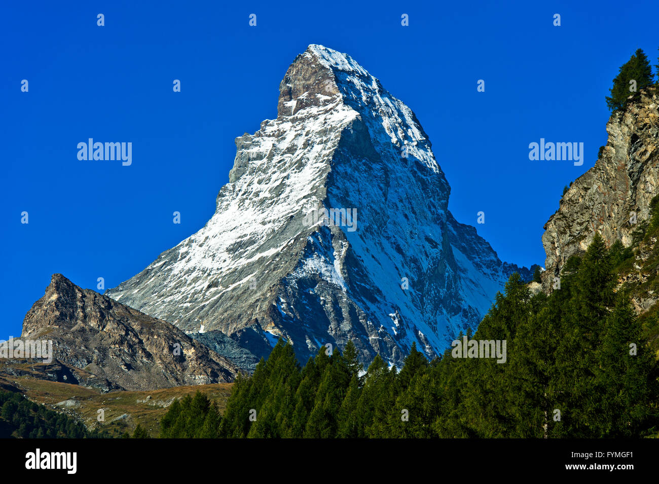 Matterhorn with Hörnli Ridge, Hörnligrat, Zermatt, Valais, Switzerland Stock Photo