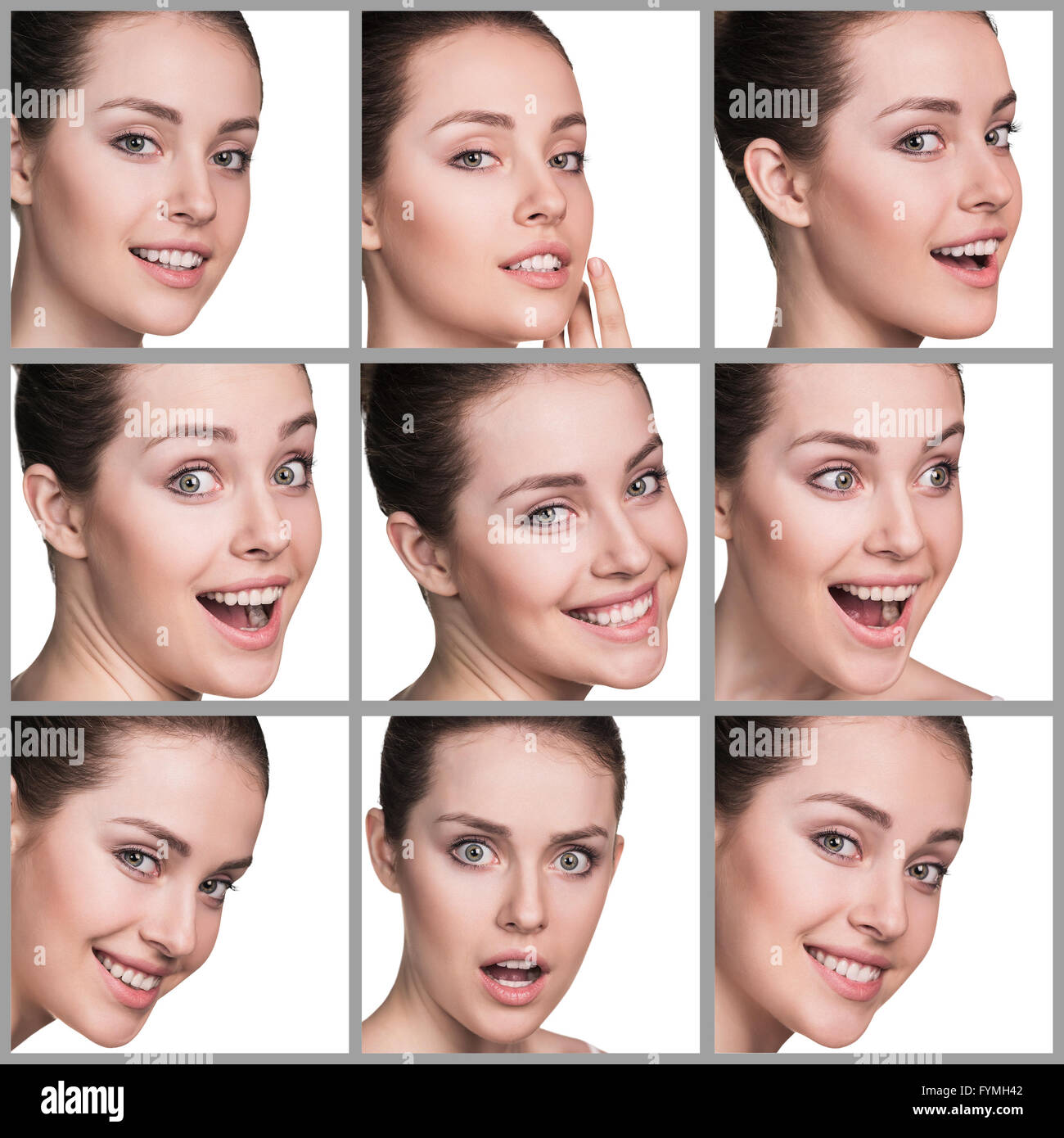 Woman different facial expressions Stock Photo