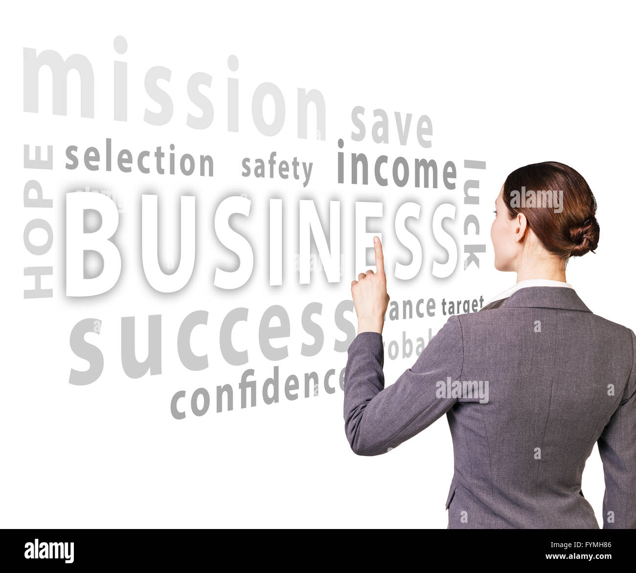 Business woman select word in words cloud Stock Photo