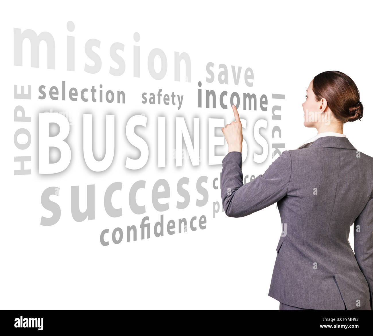 Business woman select word in words cloud Stock Photo