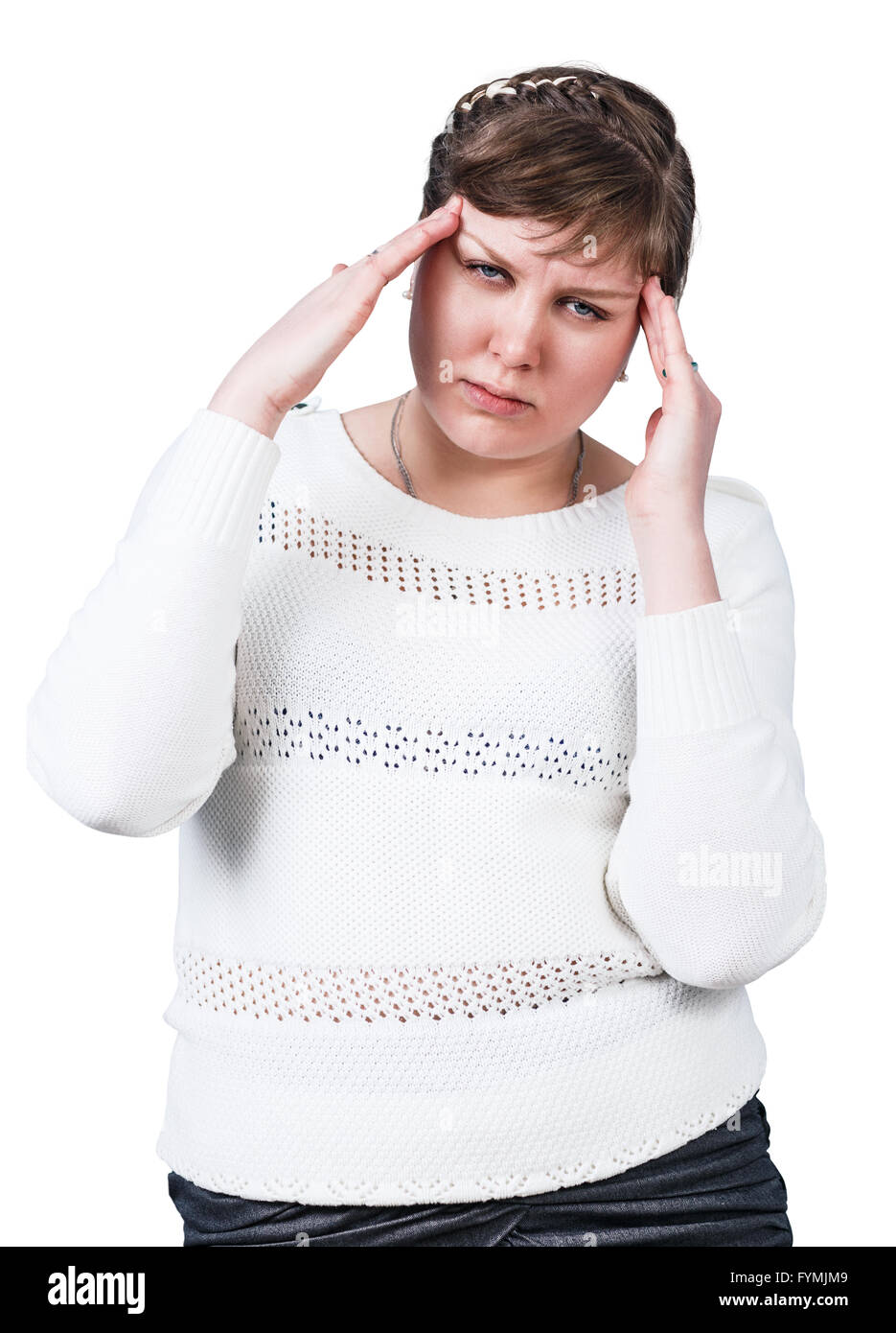 Plump woman with a headache Stock Photo