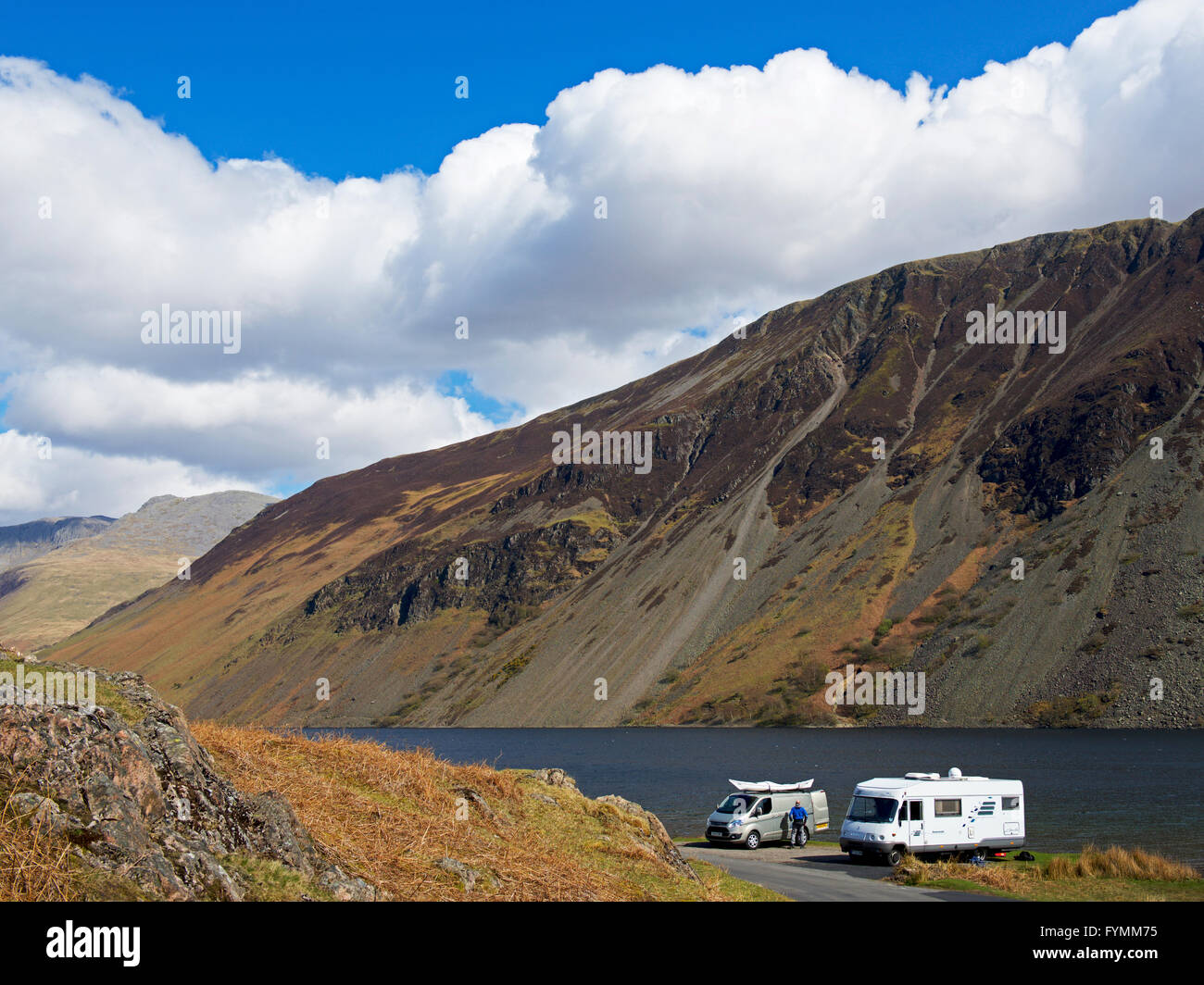 Motorhome And Camper Van Parked On Shore Of Wastwater Wasdale Lake District National Park Cumbria England Uk Stock Photo Alamy