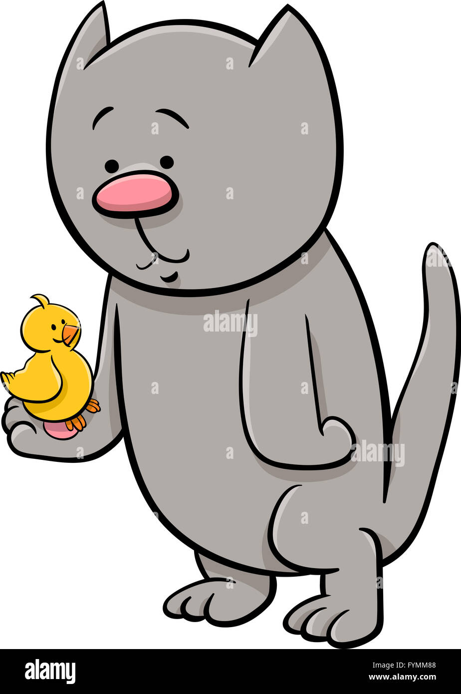 cat with canary cartoon illustration Stock Photo