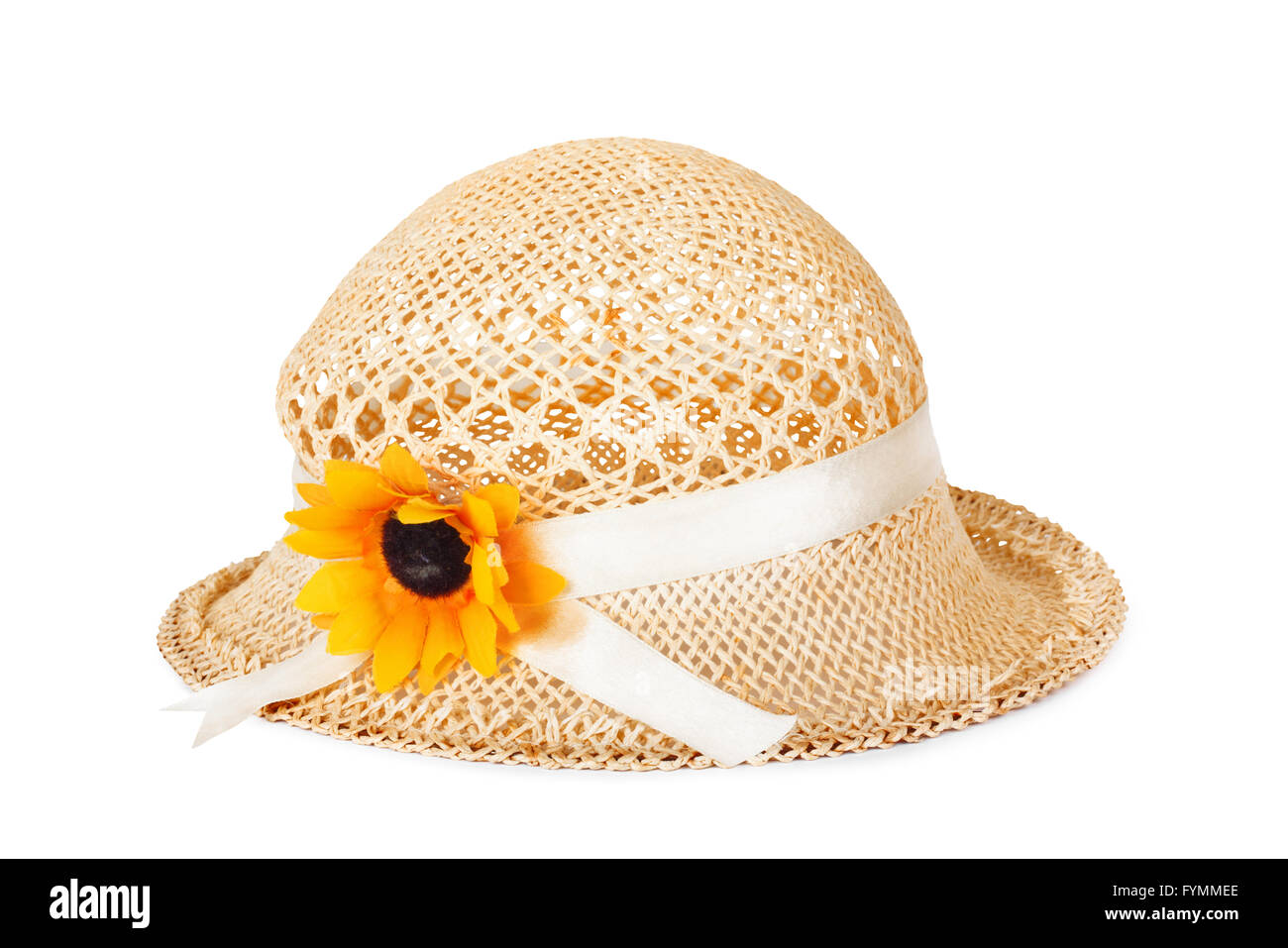Pretty straw hat with flower Stock Photo