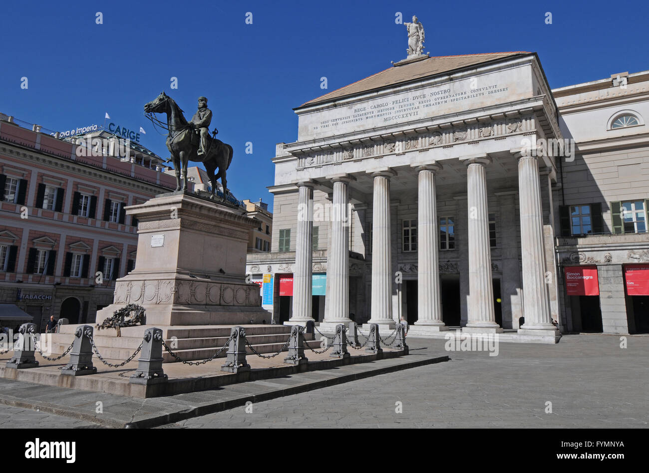 Teatro Carlo Felice and Garibaldi statue, Genoa, Liguria, Italy, Europe Stock Photo