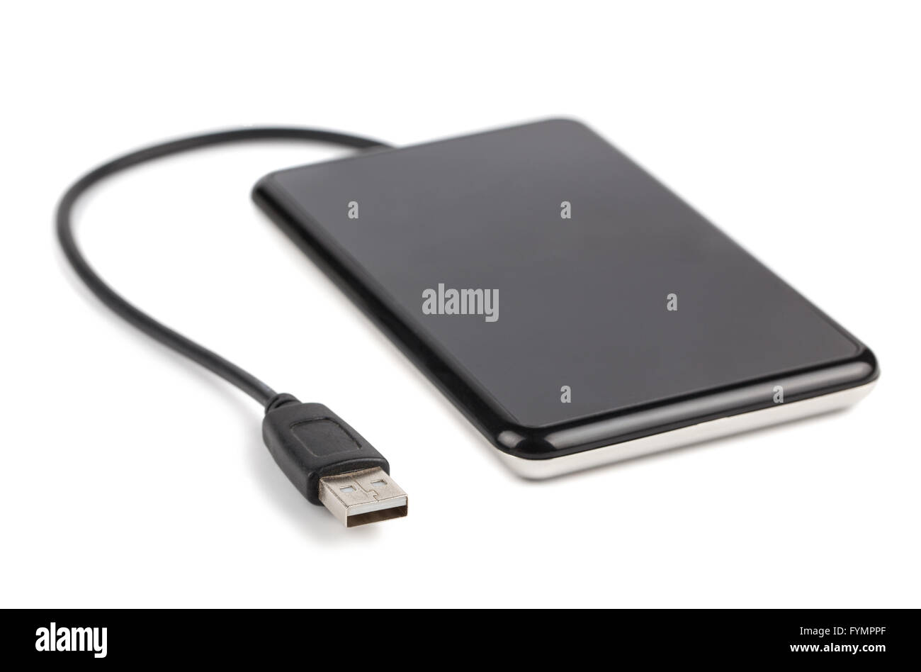 Black external hard disk with cable Stock Photo Alamy
