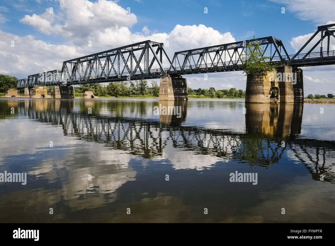 Bridge across River Oder near Bienenwerder Stock Photo