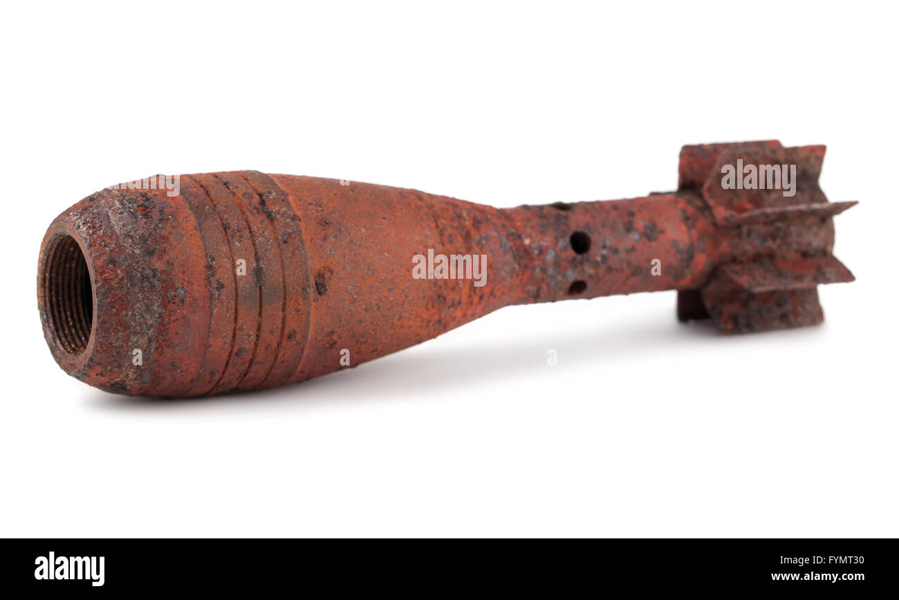 Old rusty mortar bomb without a detonator Stock Photo