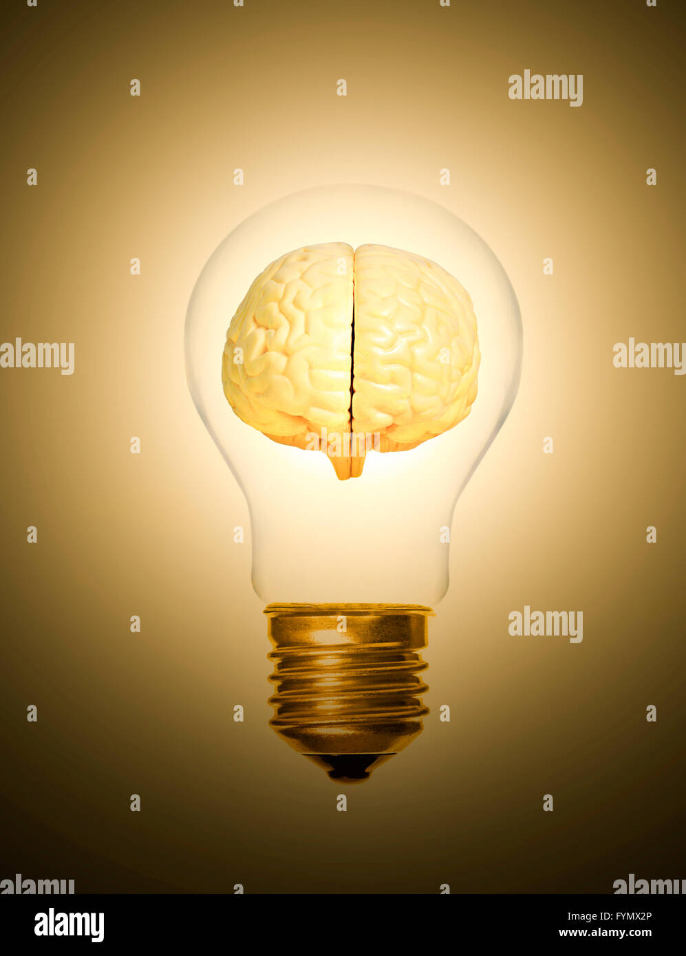 concept of brain within a light bulb lit up moment as a light bulb Stock Photo