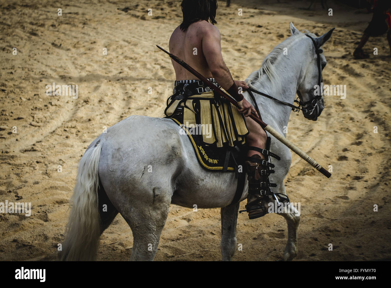 chariot race in a Roman circus, gladiators and slaves fighting Stock Photo