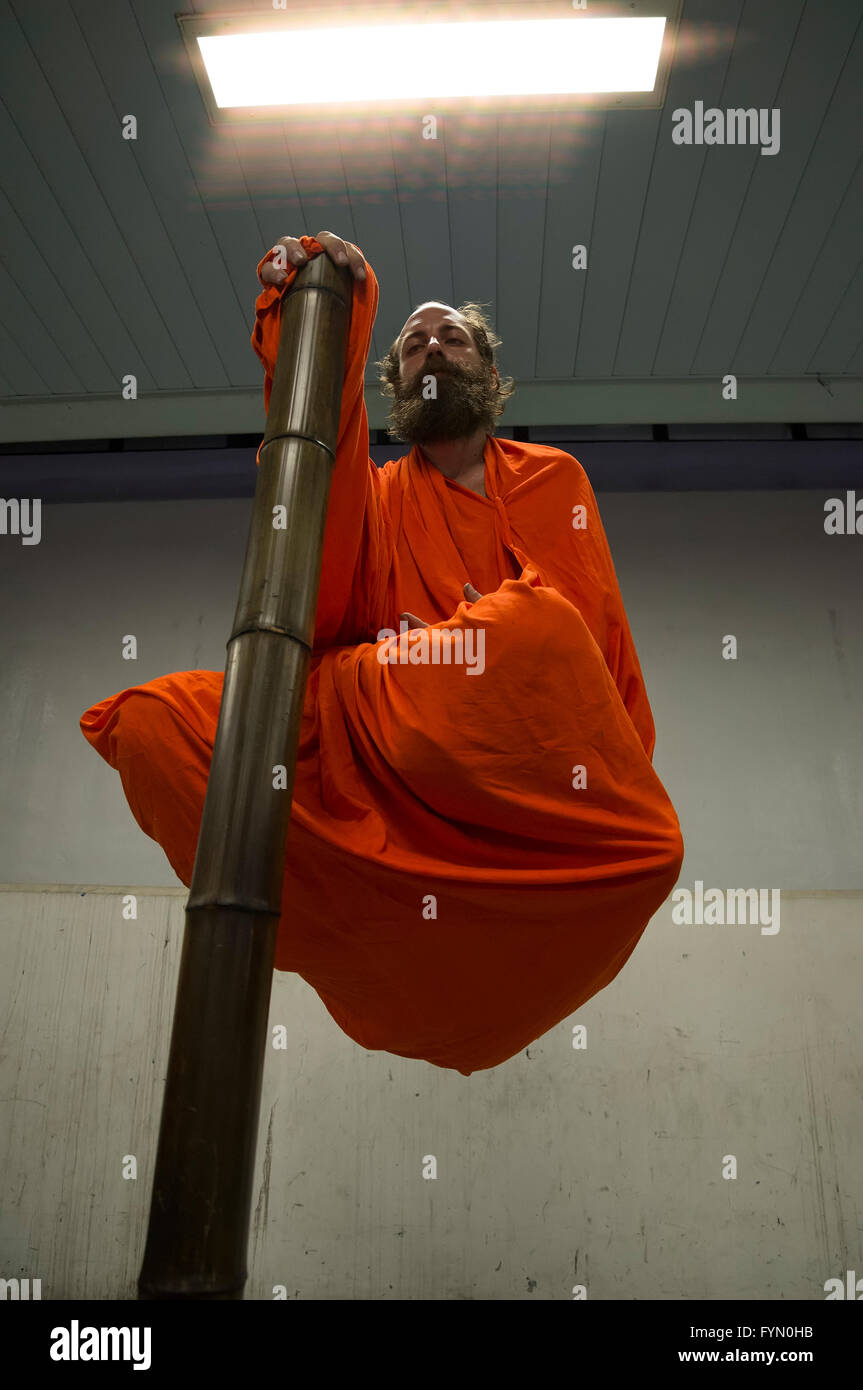 Levitating street performer, Hong Kong, China. Stock Photo