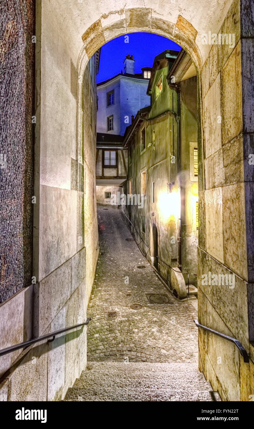 Street in old city, Geneva, Switzerland Stock Photo