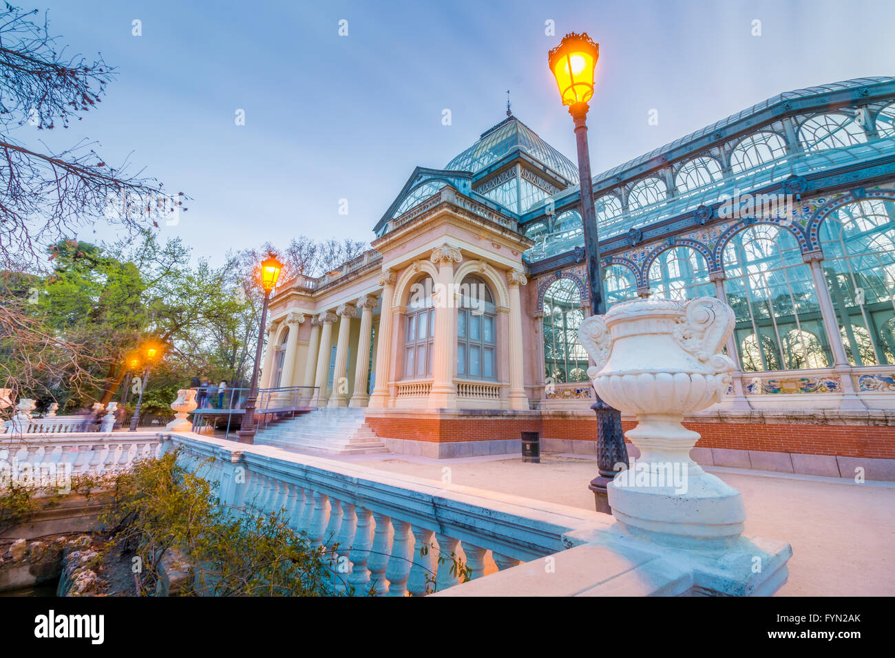The Crystal Palace (Palacio de Cristal) is located in the Retiro park in Madrid, Spain. It is a metal structure used for exposit Stock Photo