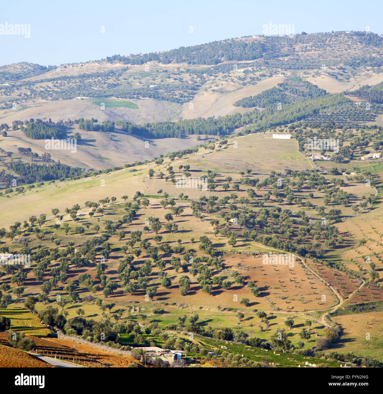 from high in the village morocco africa field and constructions Stock ...