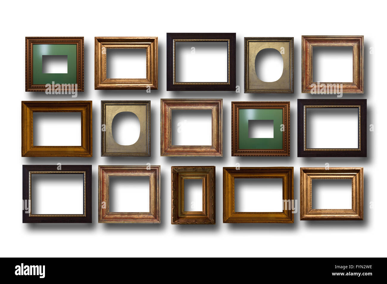 Gilded wooden frames for pictures on isolated background Stock Photo