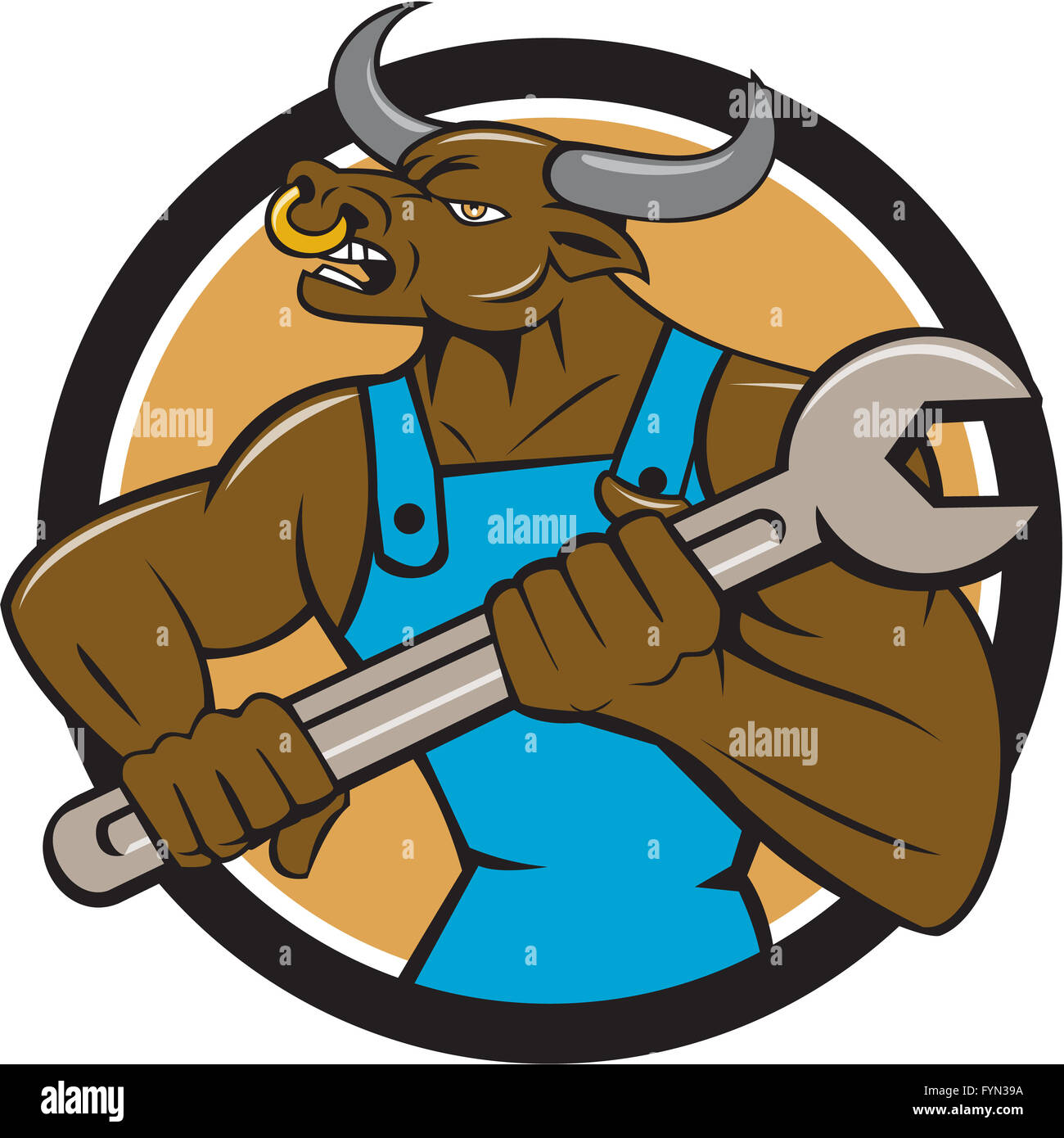 Mechanic Minotaur Bull Spanner Circle Cartoon Stock Photo Alamy