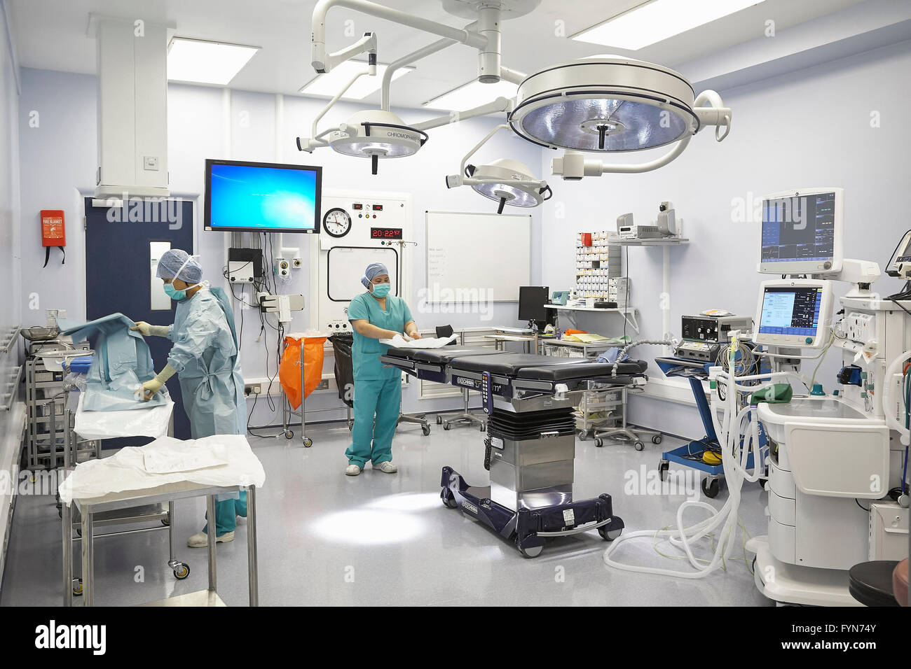 Preparing for surgery in an operating theatre in a hospital in the UK. Stock Photo