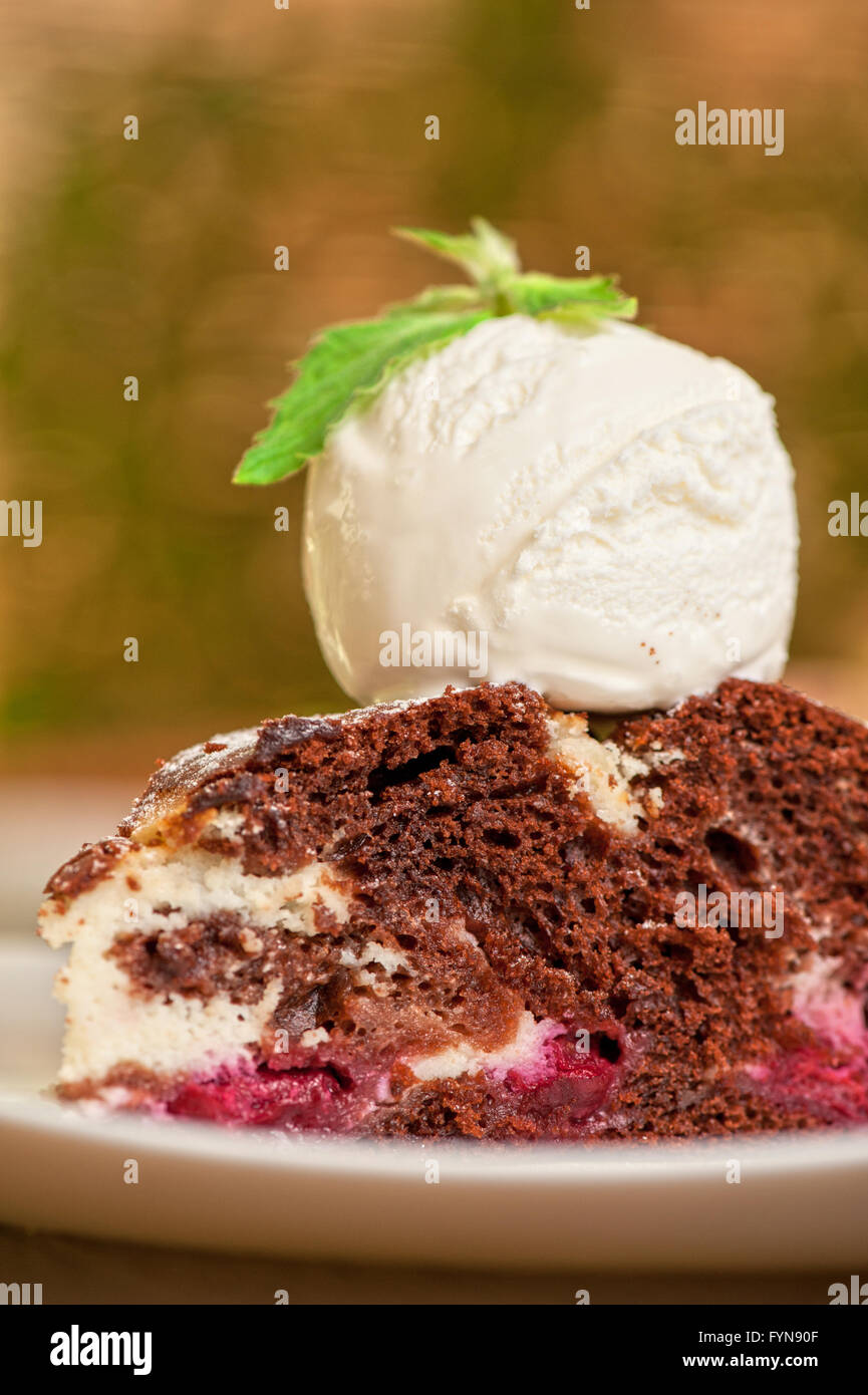 chocolate cake with jam ice cream Stock Photo Alamy