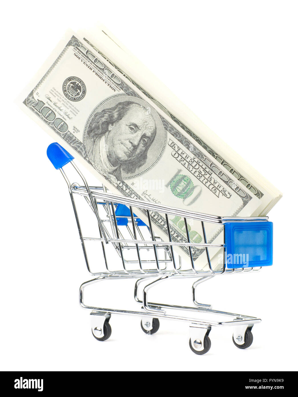 dollar notes in shopping cart Stock Photo