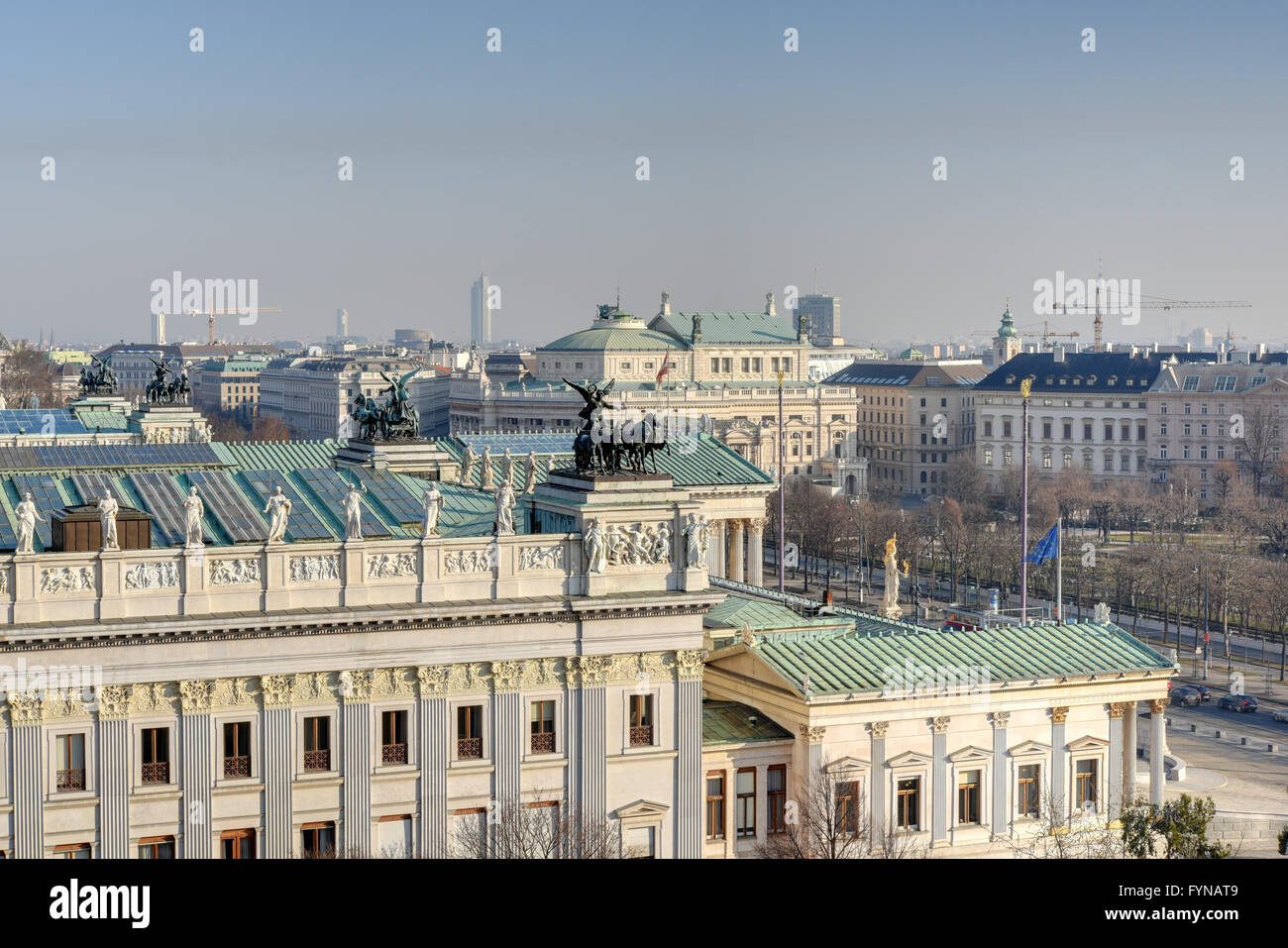 Wien, Blick über die Ringstraße (Parlament, Burtheater) - Vienna, View over the Ringstrasse (Parlament, Burtheater) Stock Photo