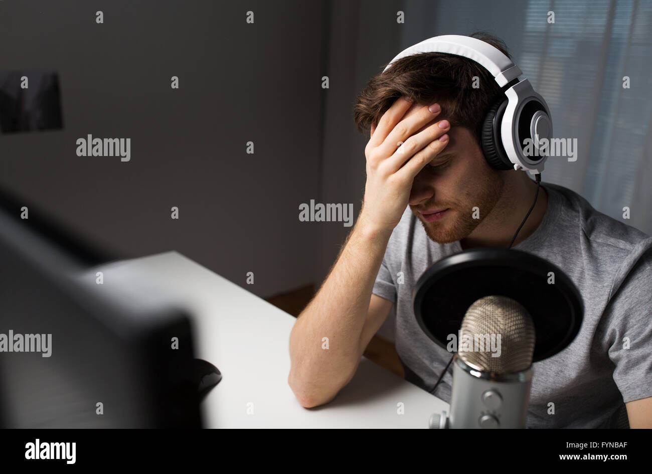 close up of man losing computer video game Stock Photo