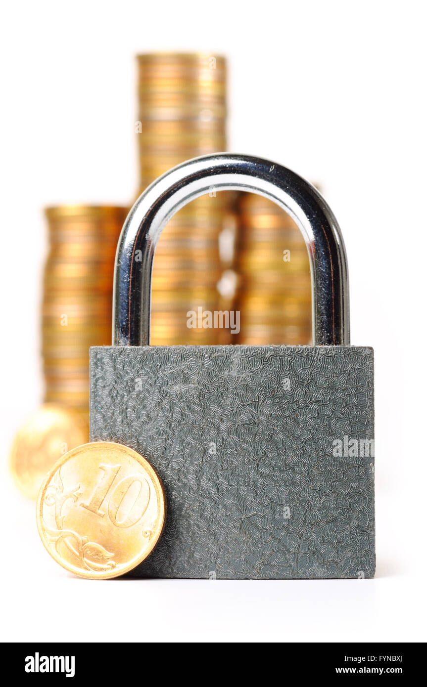 locked coins, isolated on white Stock Photo - Alamy