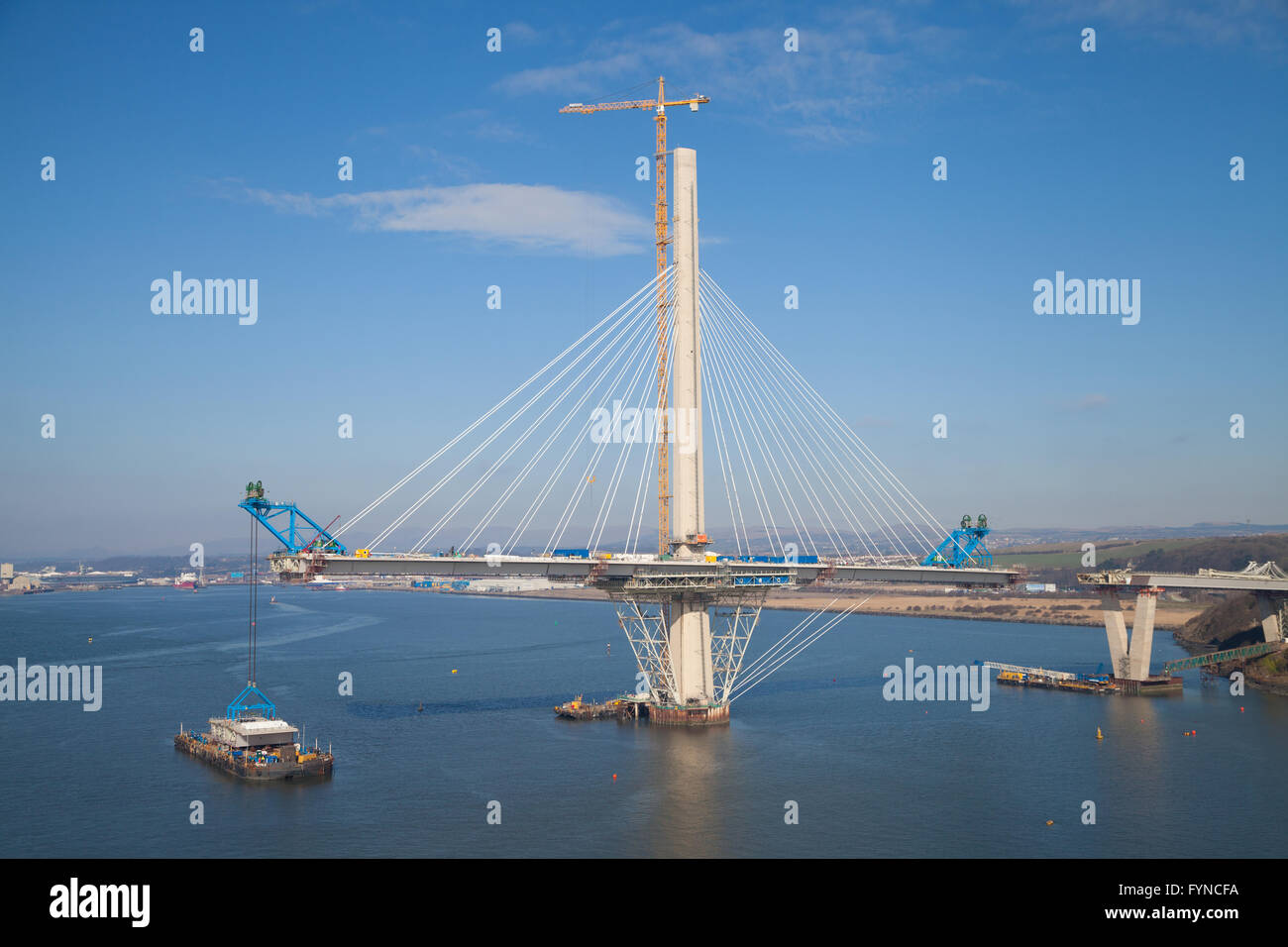 Construction of the new Queensferry Bridge over the Firth of Forth between Fife and West Lothian, Scotland. Stock Photo