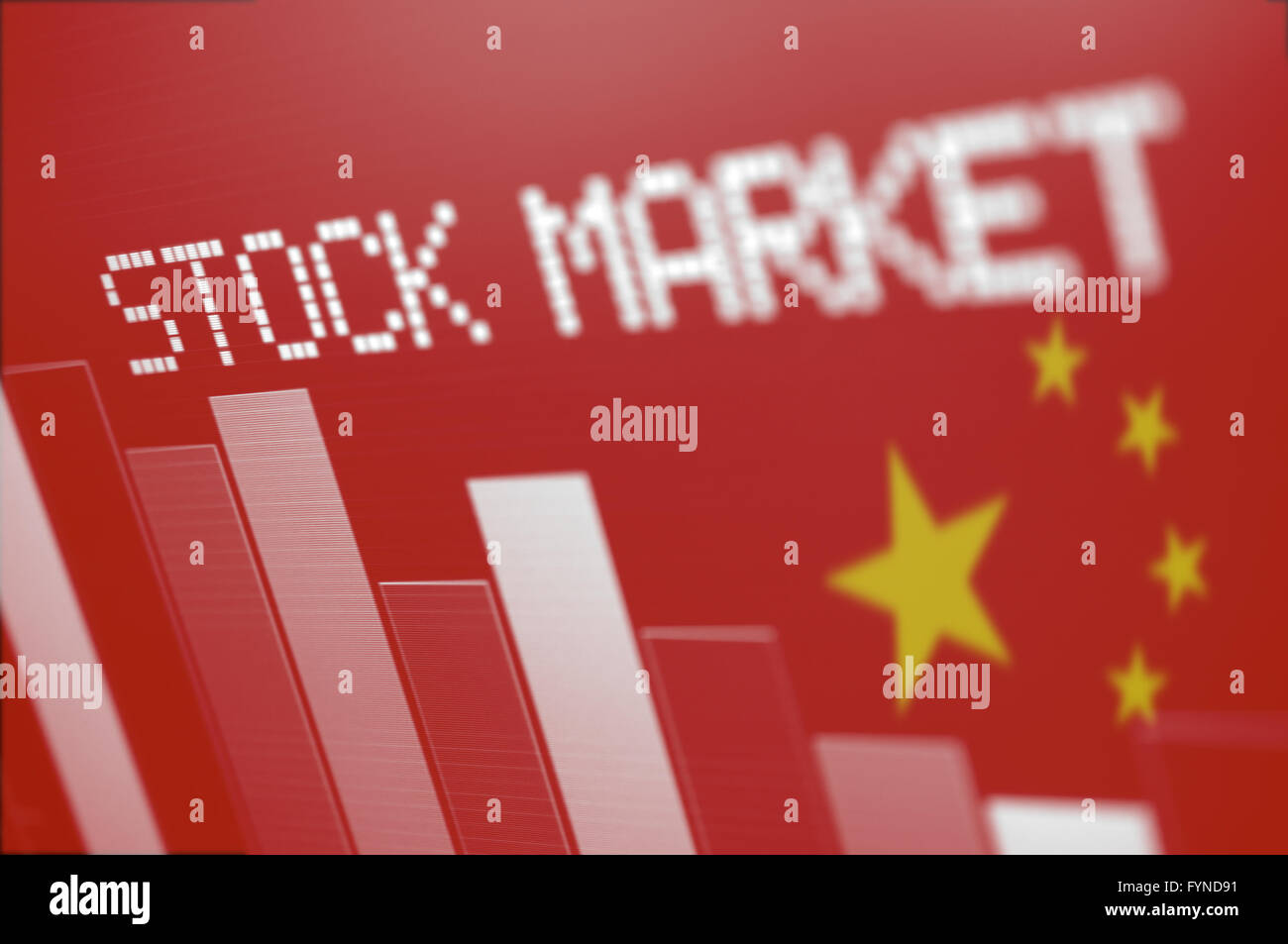 Chinese Stock Market Column Graph Going Down on Red Chinese Flag