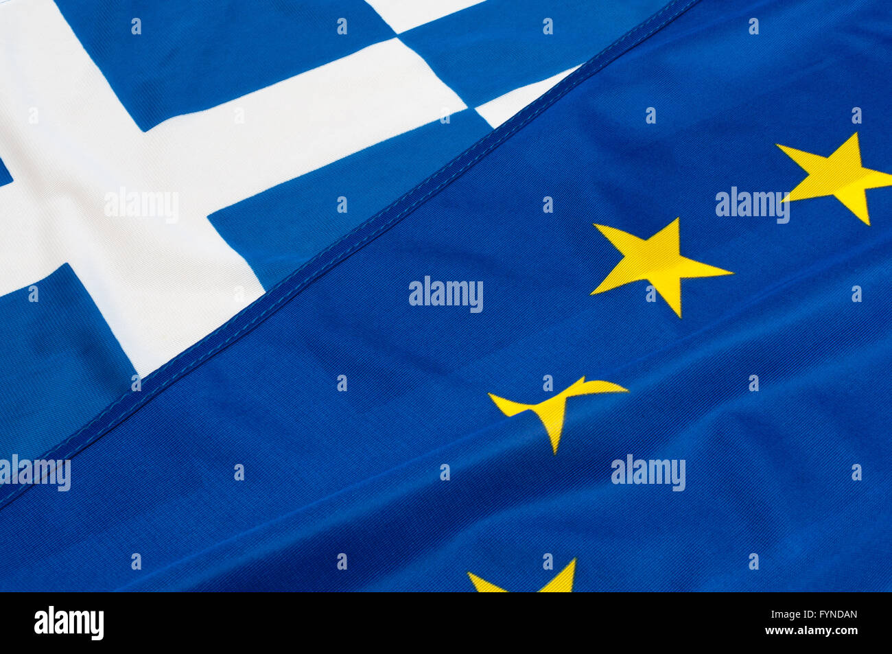 Background - Flags of European Union and Greece Stock Photo