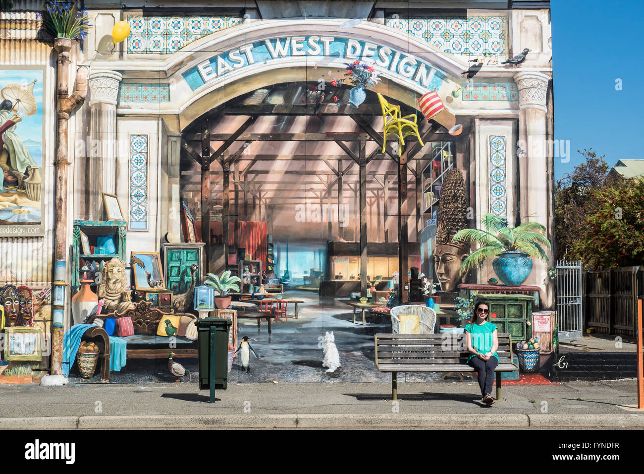 Painted Mural Frontage, East West Design, South Terrace, South Freemantle, Perth, Western Australia Stock Photo