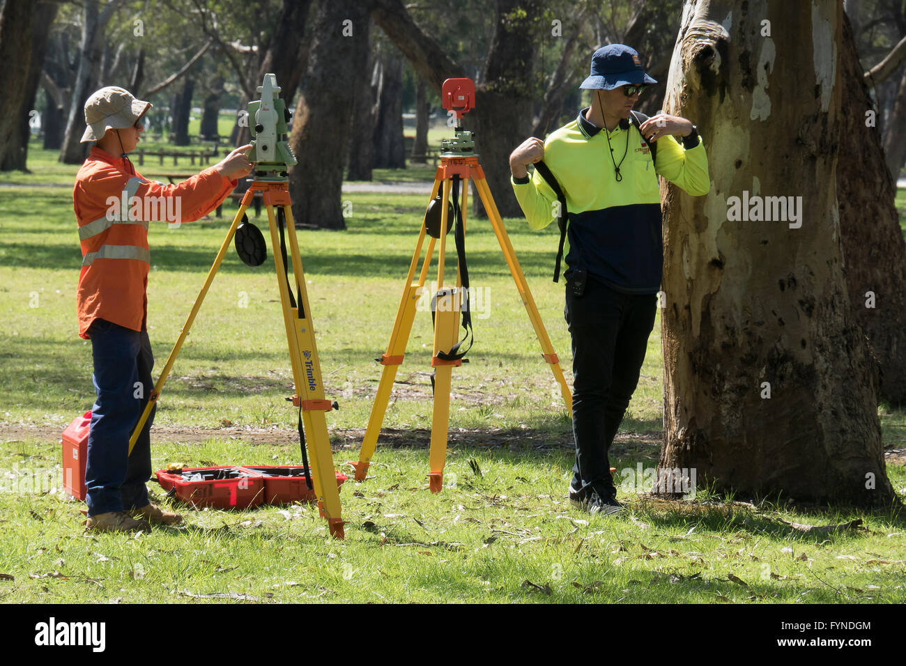 Couple Surveying in a Park, the City of Perth, Western Australia Stock Photo