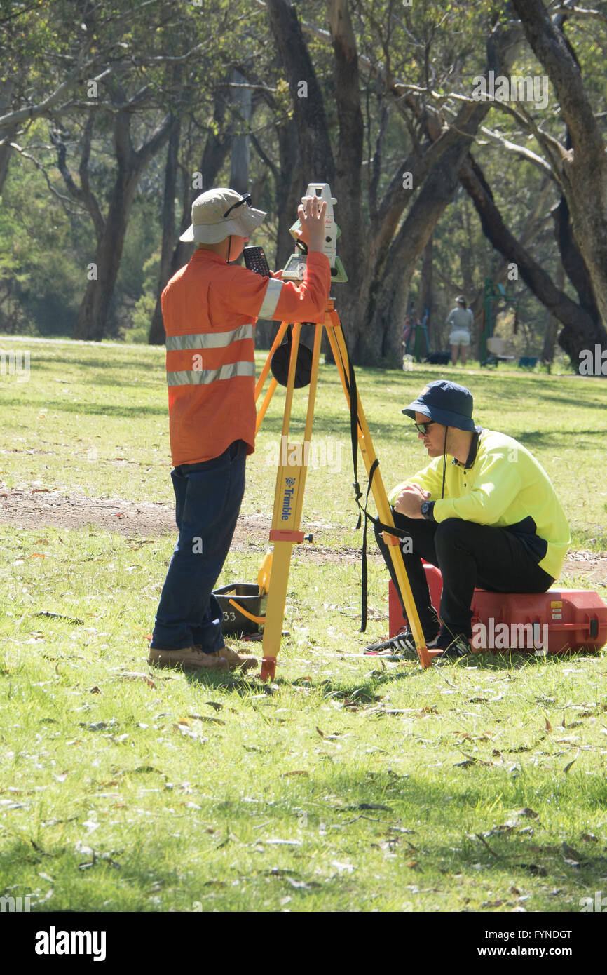 Couple Surveying in a Park, the City of Perth, Western Australia Stock Photo