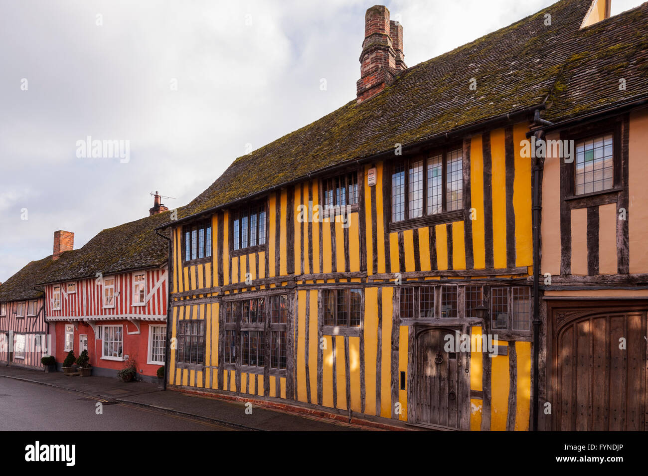Pretty timber framed houses in the picturesque village of Lavenham , Suffolk , England , Britain , Uk Stock Photo