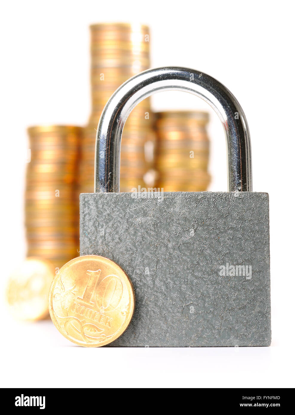 lock and coins, isolated on white Stock Photo - Alamy
