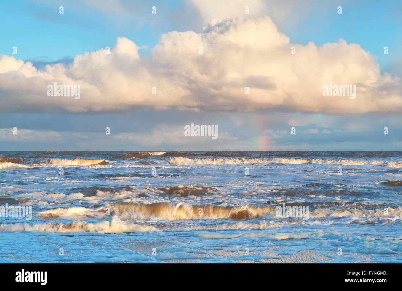 rainbow over stormy North sea, North Holland, Netherlands Stock Photo ...