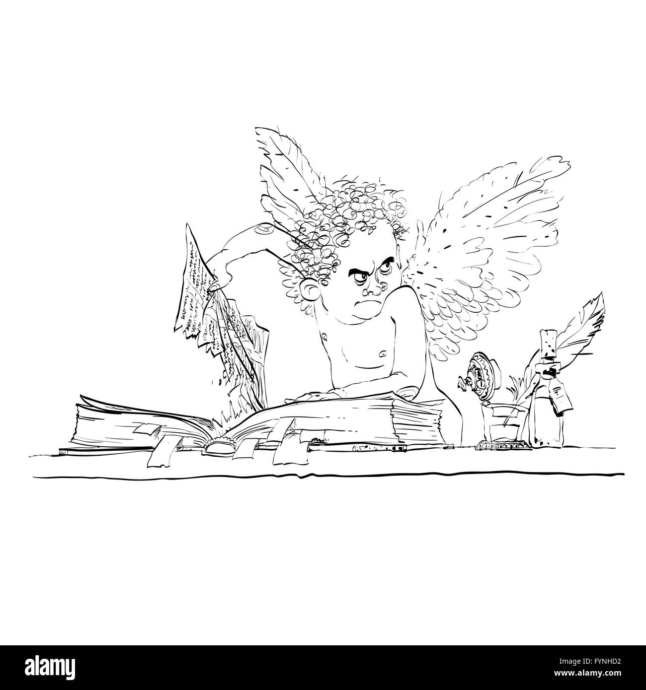 Angel bureaucrat pulls out a page from the book Stock Vector