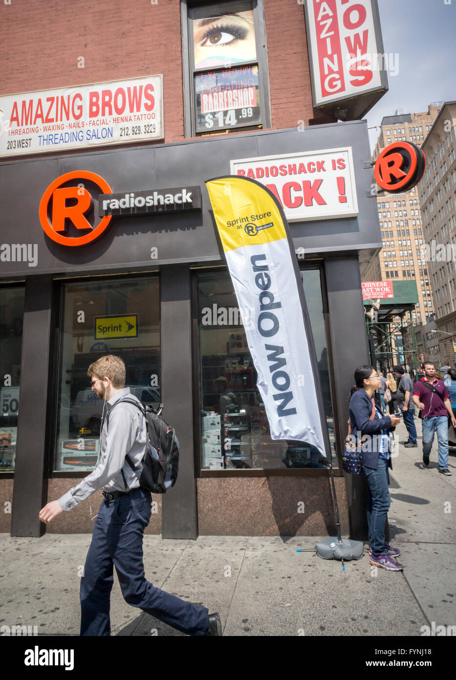 A rebranded RadioShack Sprint store in New York on Tuesday, April 26, 2016. After emerging from bankruptcy the slimmed down RadioShack, now owned by General Wireless, has a store-within-a-store partnership with Sprint. (© Richard B. Levine) Stock Photo