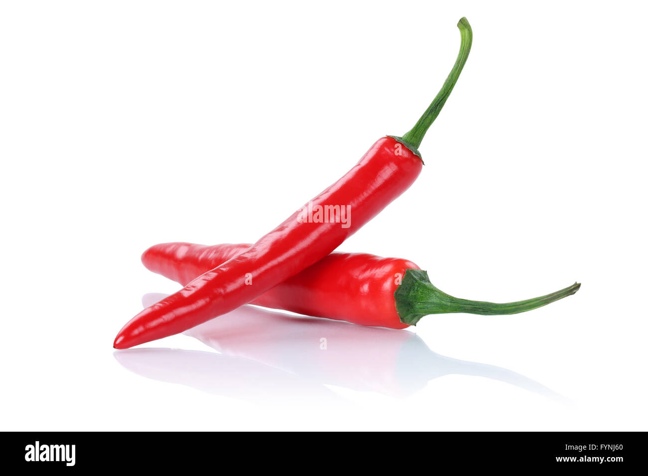 Red hot chili peppers chilli pepper paprika isolated on a white background Stock Photo