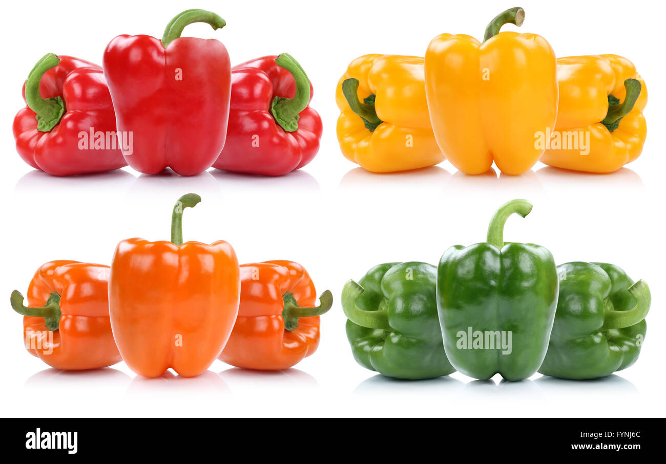 Collection of fresh bell pepper peppers paprika paprikas isolated on a