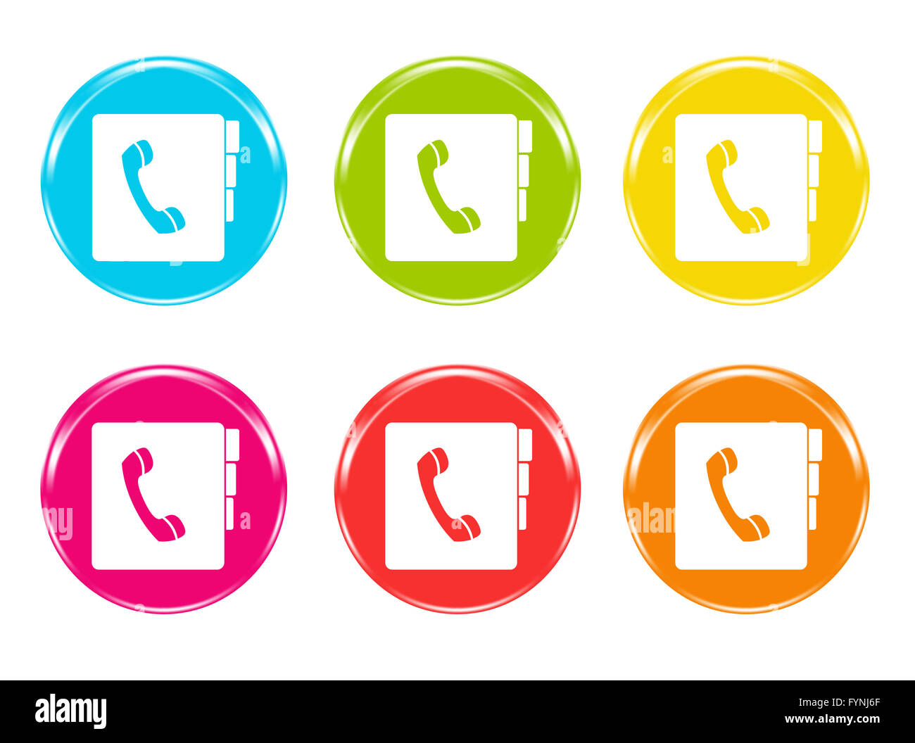 Set of rounded colorful icons with phone symbol in blue, green, yellow ...